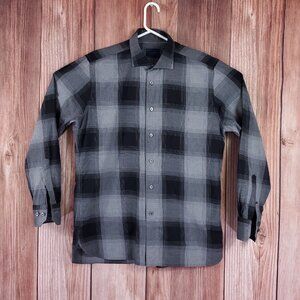 Calder Carmel Limited Edition 1/70 Mens Large Gray Black Windowpane Plaid Shirt